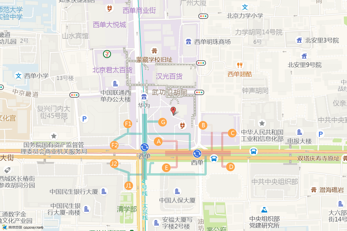 北京西单更新场在高德地图中的位置