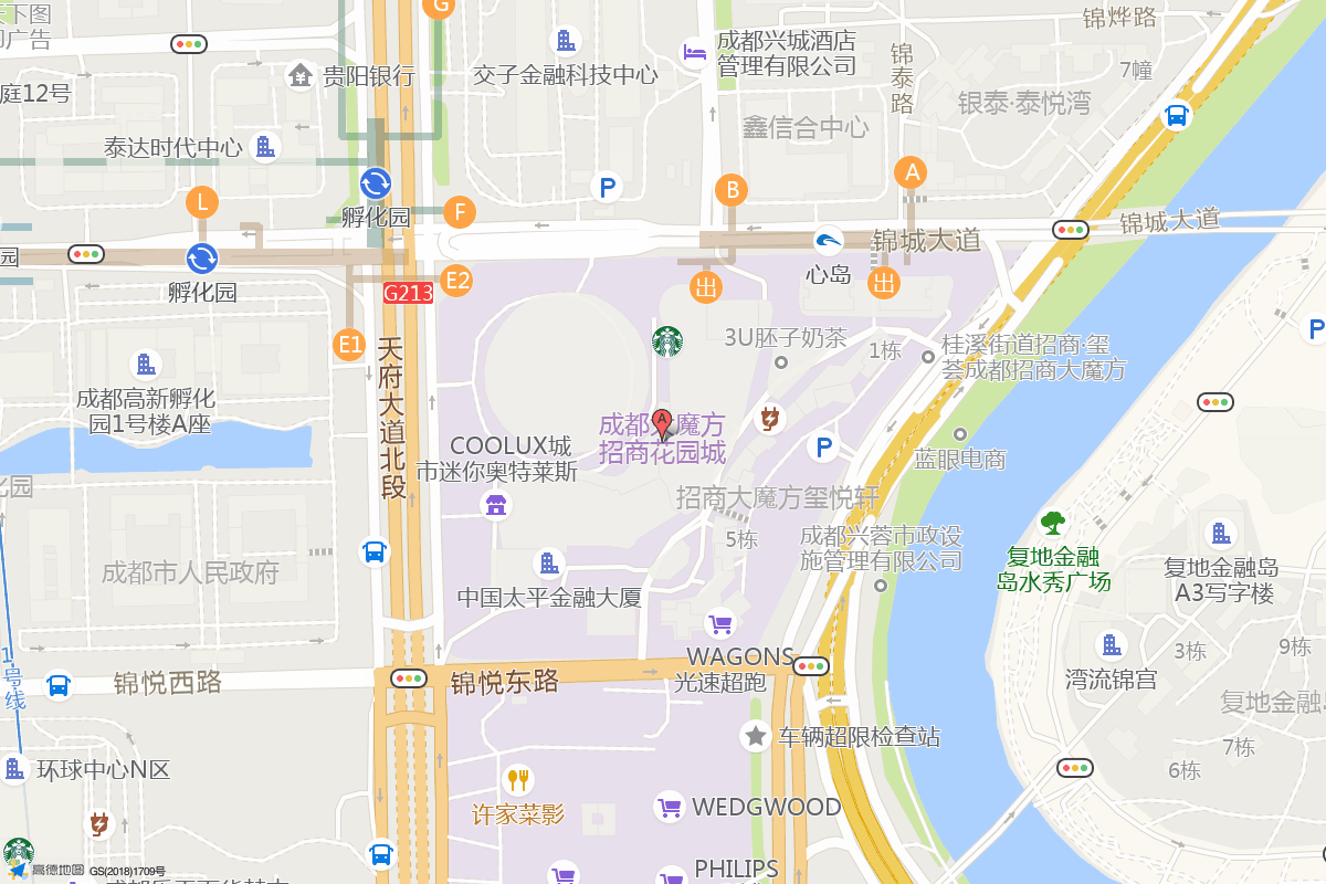 成都大魔方招商花园城在高德地图中的位置