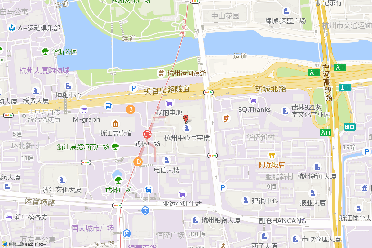 杭州中心在高德地图中的位置
