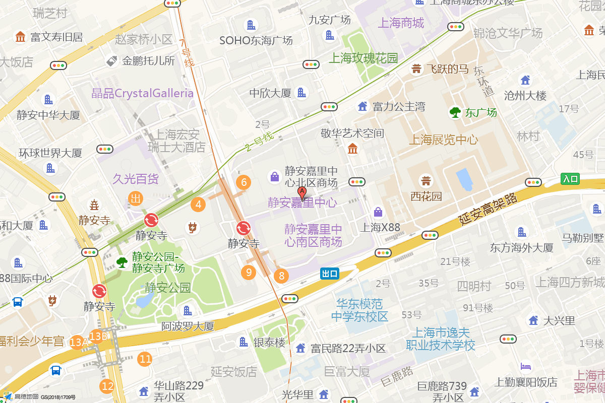 上海静安嘉里中心在高德地图中的位置