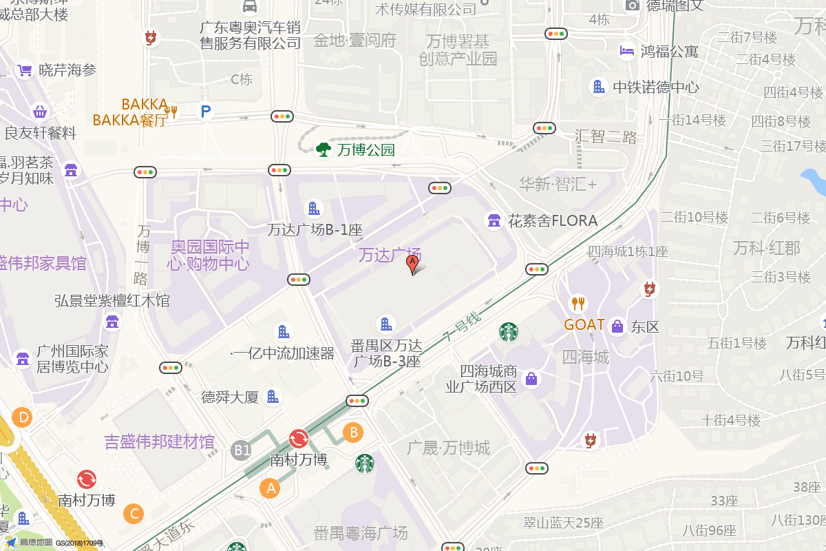 番禺万达广场在高德地图中的位置