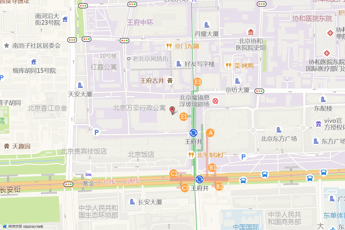 北京王府井喜悦在高德地图中的位置